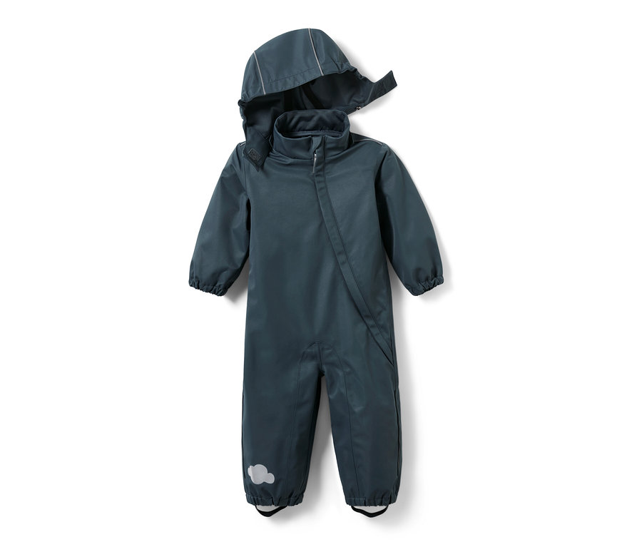 Une-pièce imperméable ardoise pour tout petit avec capuche et fermeture éclair.