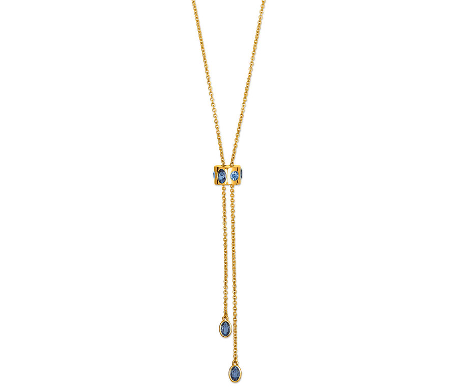 Collier en or avec des pierres bleues.