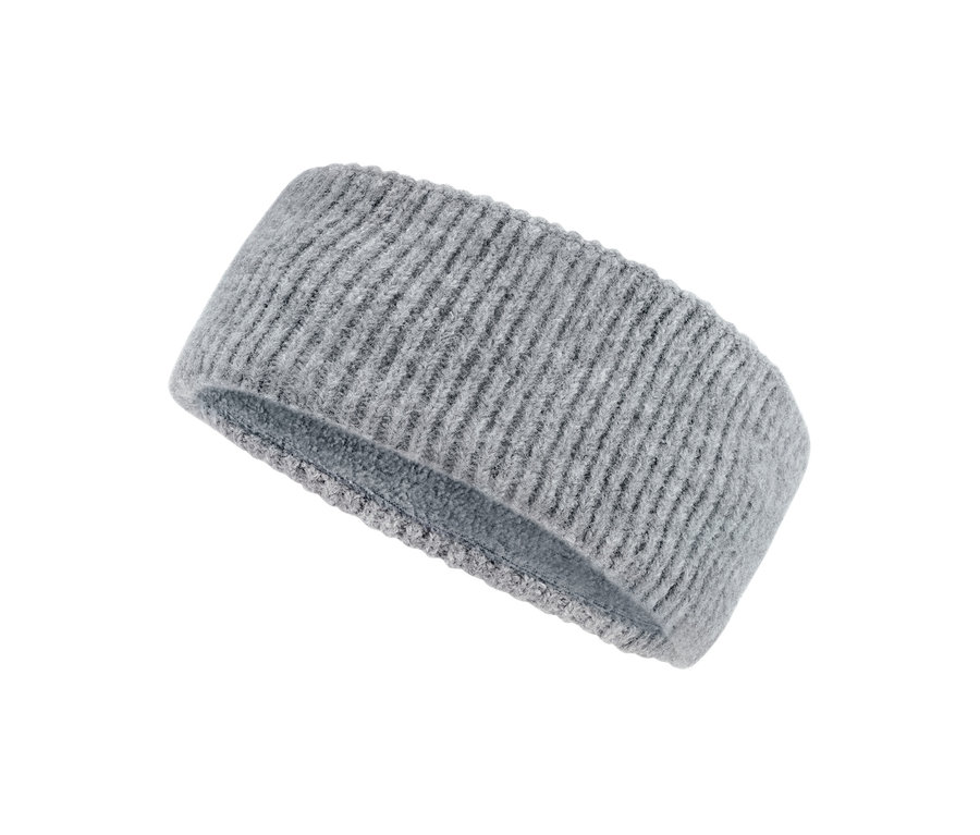 Vue détaillée d'un bandeau en maille gris.