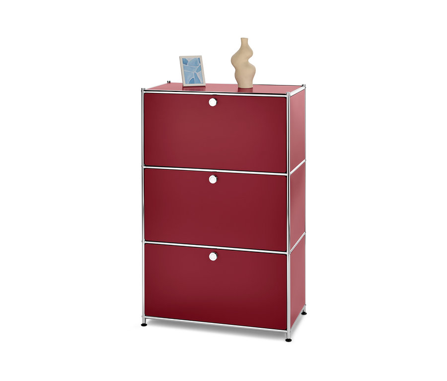 Commode rouge « CN3 » avec trois abattants.