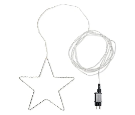 Étoile lumineuse avec câble d'alimentation et adaptateur.