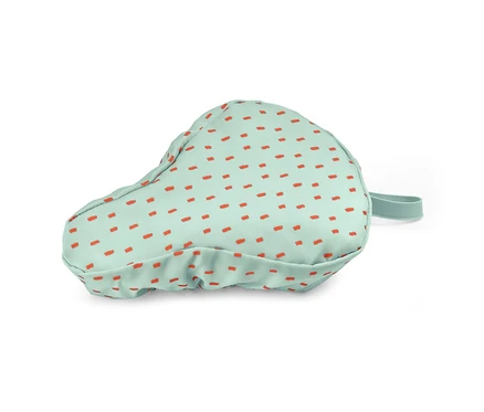Housse de selle de vélo, enfants, vert clair avec des points orange.