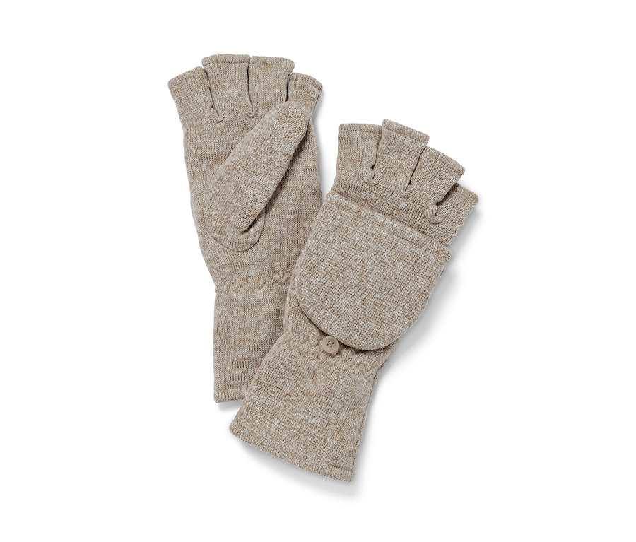 Mitaines avec moufles amovibles en maille polaire beige.