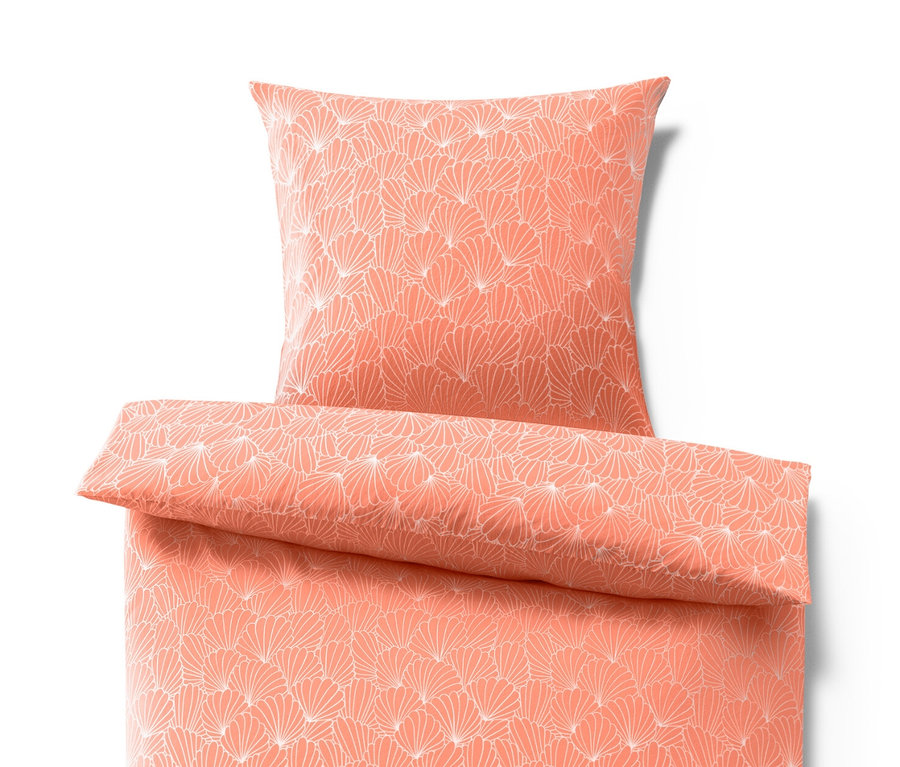 Parure de lit corail en microfibre avec motif coquillage de taille standard et grande taille.