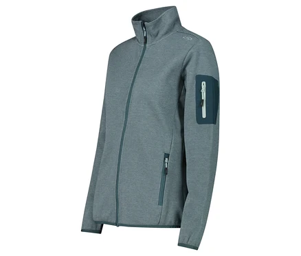 Une veste polaire bleue avec fermeture éclair et poches.