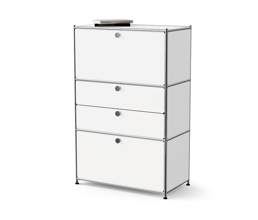 Commode en métal « CN3 » blanche avec 2 abattants et 2 tiroirs.