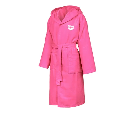 Peignoir en microfibre rose vif arena Zeal pour enfant avec capuche, ceinture à nouer et logo de la marque.
