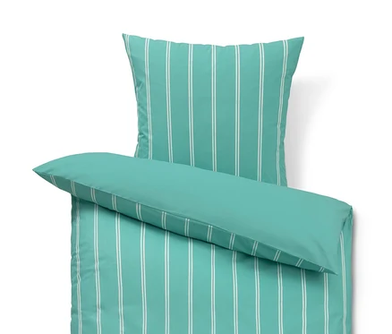 Housse de couette et taie d'oreiller en renforcé, taille normale, avec motif rayé.