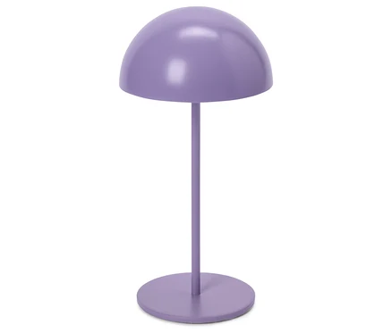 Lampe violette avec abat-jour et base ronds.