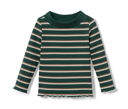T-shirt côtelé à manches longues rayé vert.