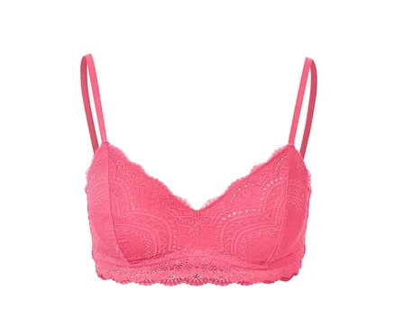 Gros plan d'une brassière en dentelle rose.