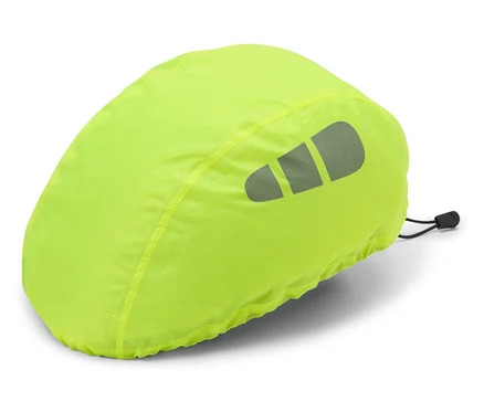 Une housse vert-jaune avec un logo réfléchissant sur fond blanc.