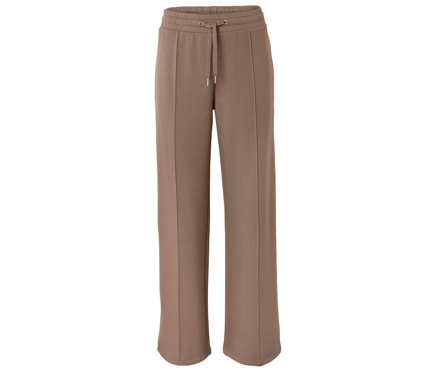 Une photo isolée d'un pantalon de survêtement taupe ample avec un cordon de serrage.