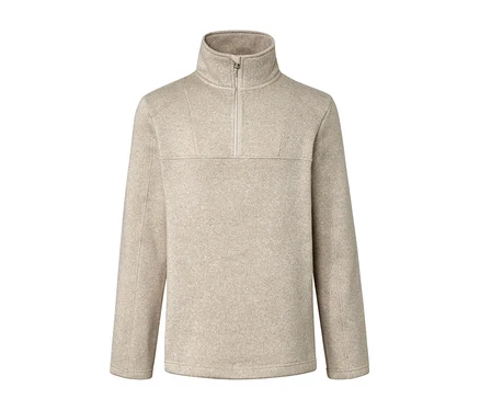 Pull troyer en tricot polaire beige à manches longues et fermeture éclair au col.