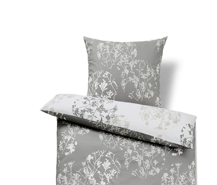 Parure de lit en renforcé grise de taille standard et grande taille avec motif floral.
