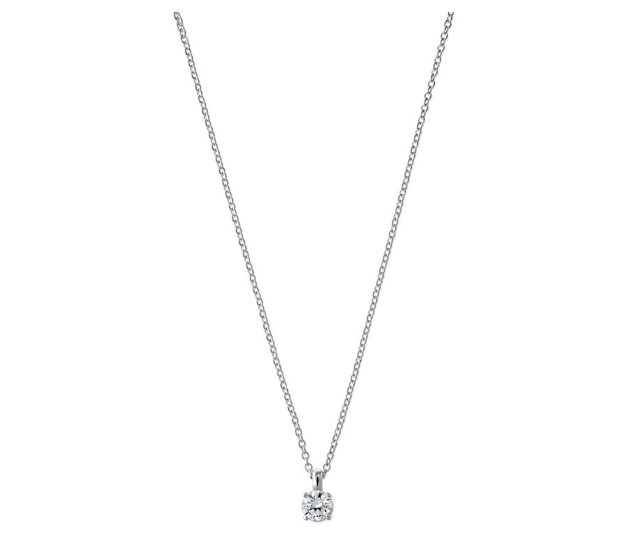 Collier argenté avec pendentif rond orné d'une pierre.