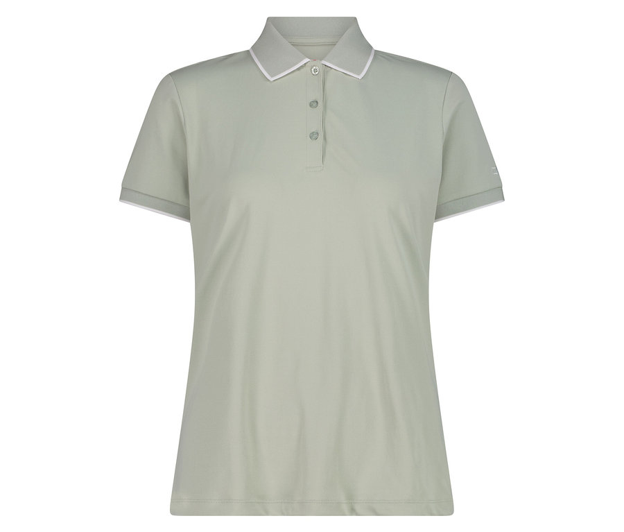 Un polo vert clair avec des détails blancs sur le col et les manches.