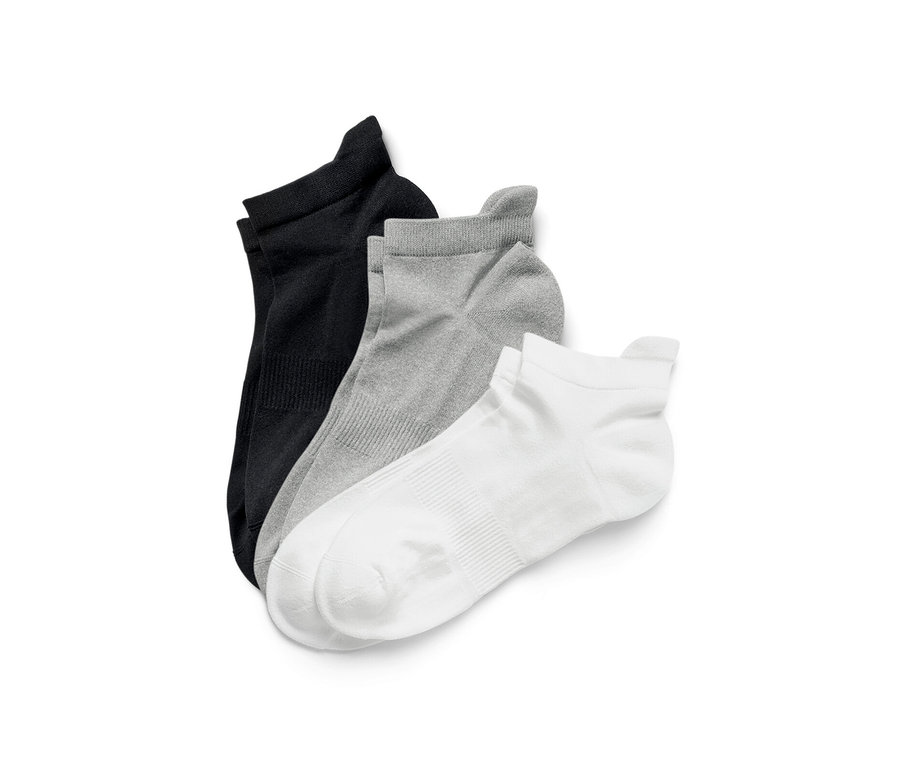 Chaussettes de sport techniques noires, grises et blanches, 3 paires.