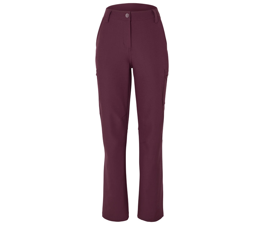 Pantalon bordeaux avec bouton à la taille.