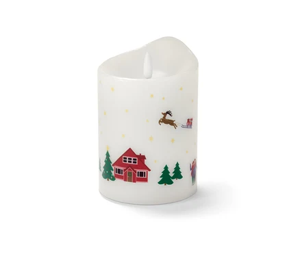 Bougie à LED en cire véritable avec motif de Noël.