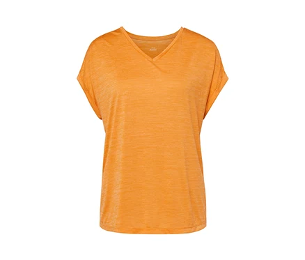T-shirt technique orange à manches courtes et col en V.