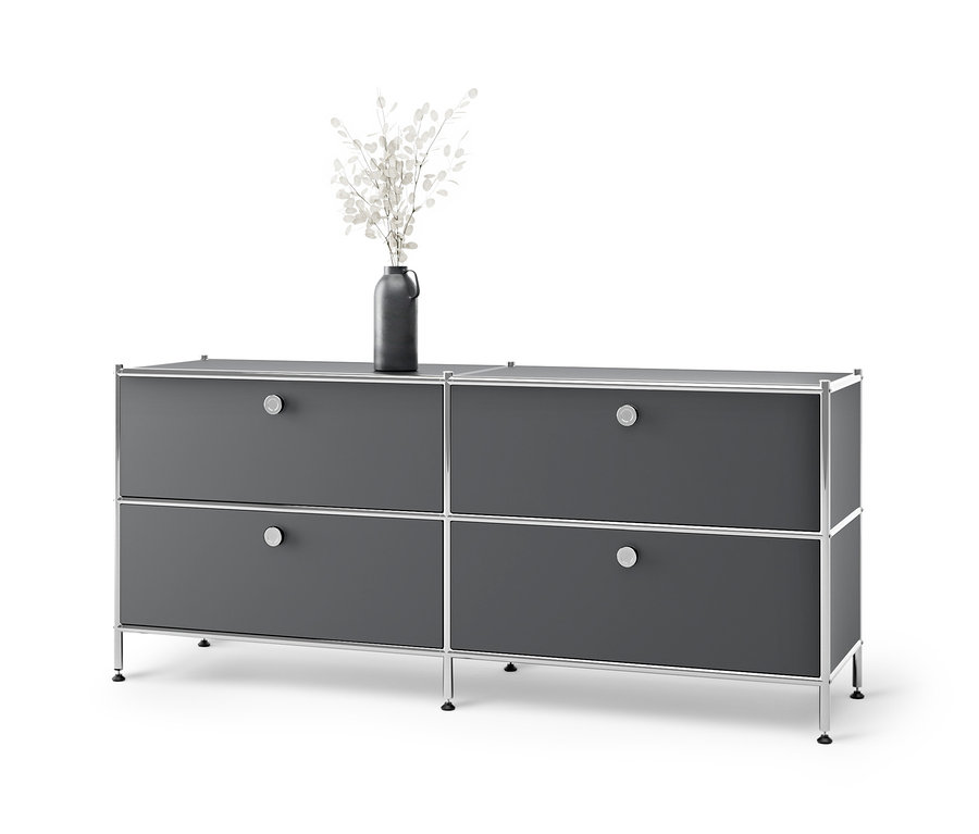 Meuble bas en métal « CN3 » gris avec 4 tiroirs.