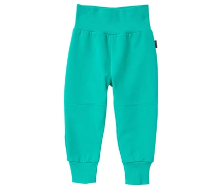 Le pantalon de survêtement Jako-O Jersey pour bébé de couleur cascade repose sur un fond blanc.