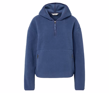 Sweat à capuche bleu en polaire avec poches.