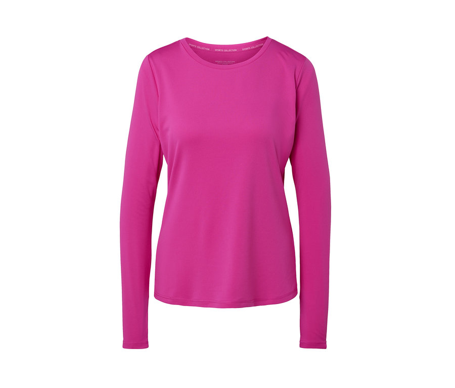 T-shirt technique rose vif à manches longues.