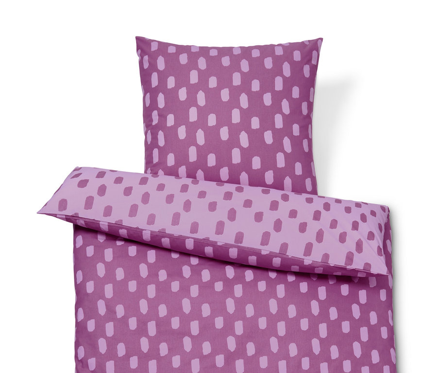 Parure de lit en renforcé violet de taille standard avec motif à pois.