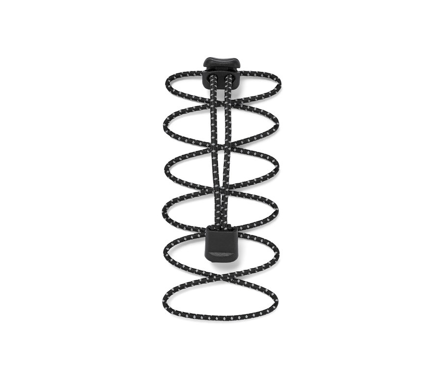 Un lacet élastique noir et gris avec un stoppeur.