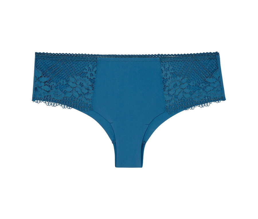 Shorty Raw Cut « Nina » Passionata bleu pétrole avec empiècements en dentelle sur les côtés.