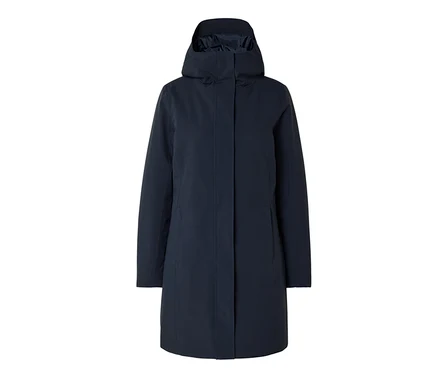 Imperméable bleu marine à capuche, vue de face.