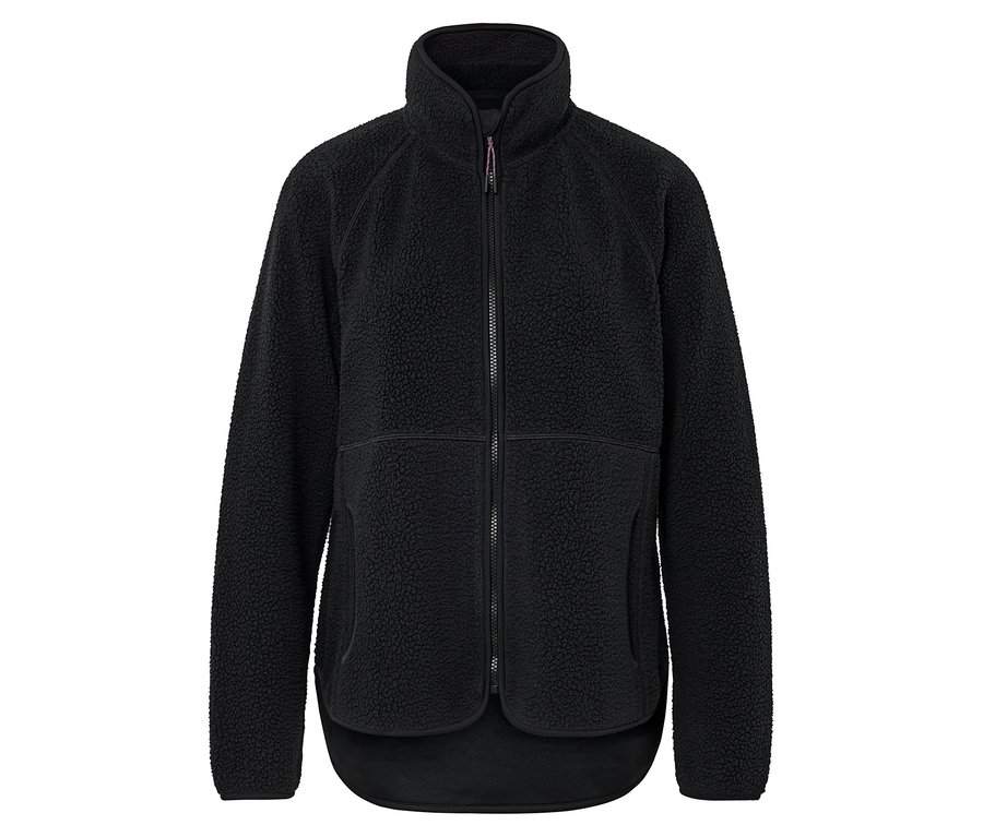 Veste en peluche teddy noire avec fermeture éclair intégrale.