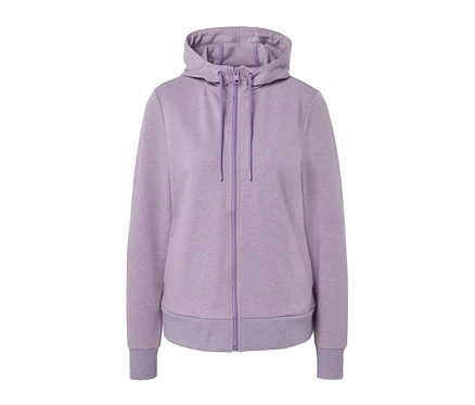 Veste molletonnée lilas avec fermeture éclair et capuche.