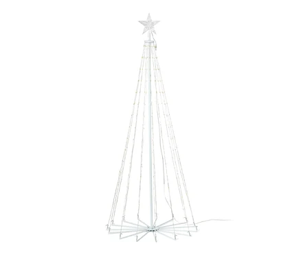 Un arbre à LED pliant blanc avec une étoile au sommet.