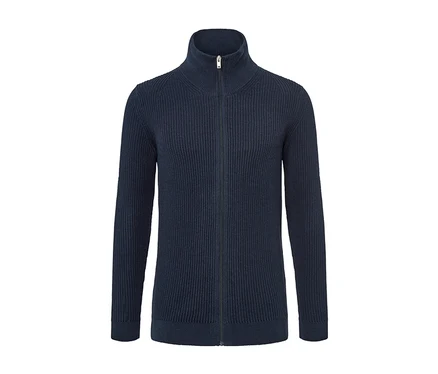 Gilet en maille bleu marine avec fermeture éclair.