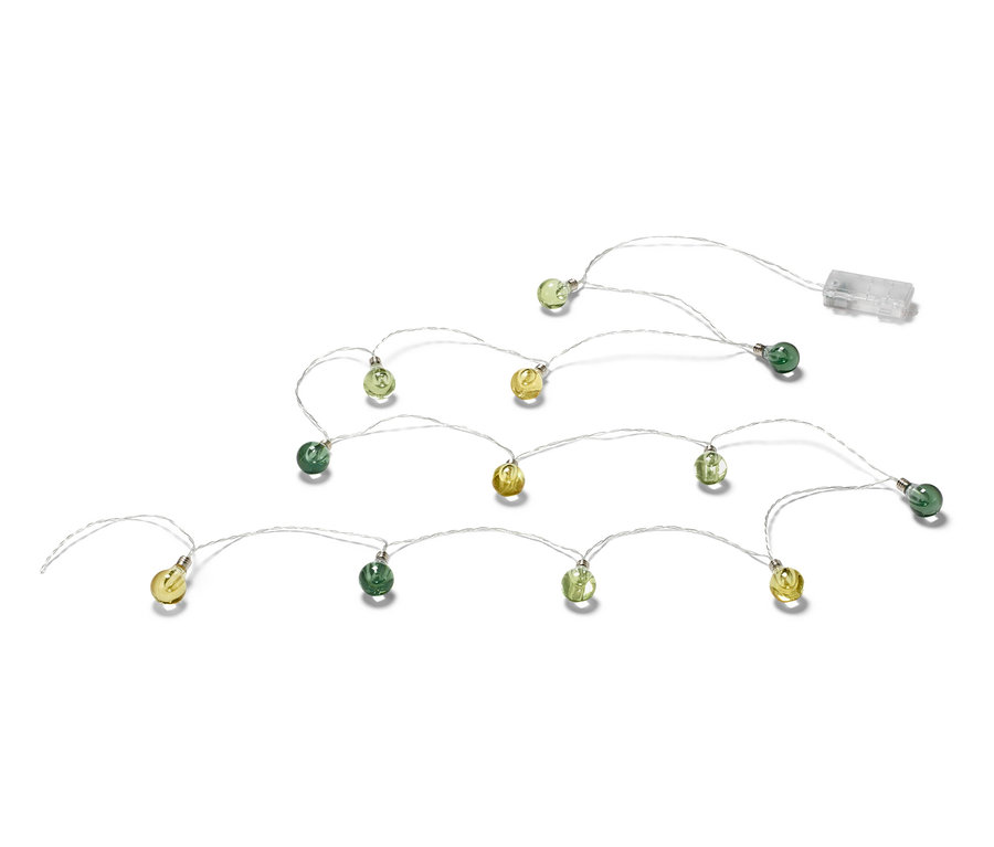 Guirlande lumineuse « ampoules » avec des ampoules vertes et jaunes en alternance.
