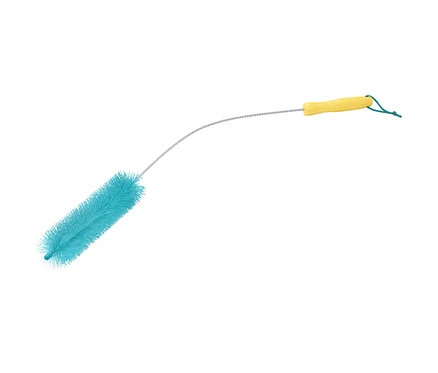 Brosse pour radiateurs avec des poils bleus et un manche jaune.