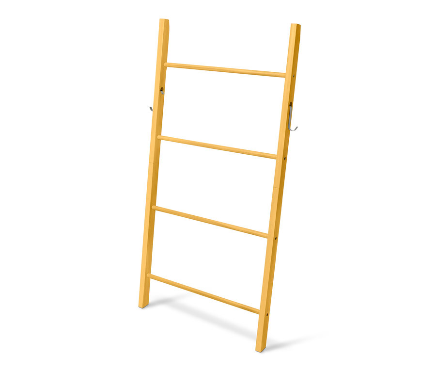 Échelle en bois jaune avec crochets.
