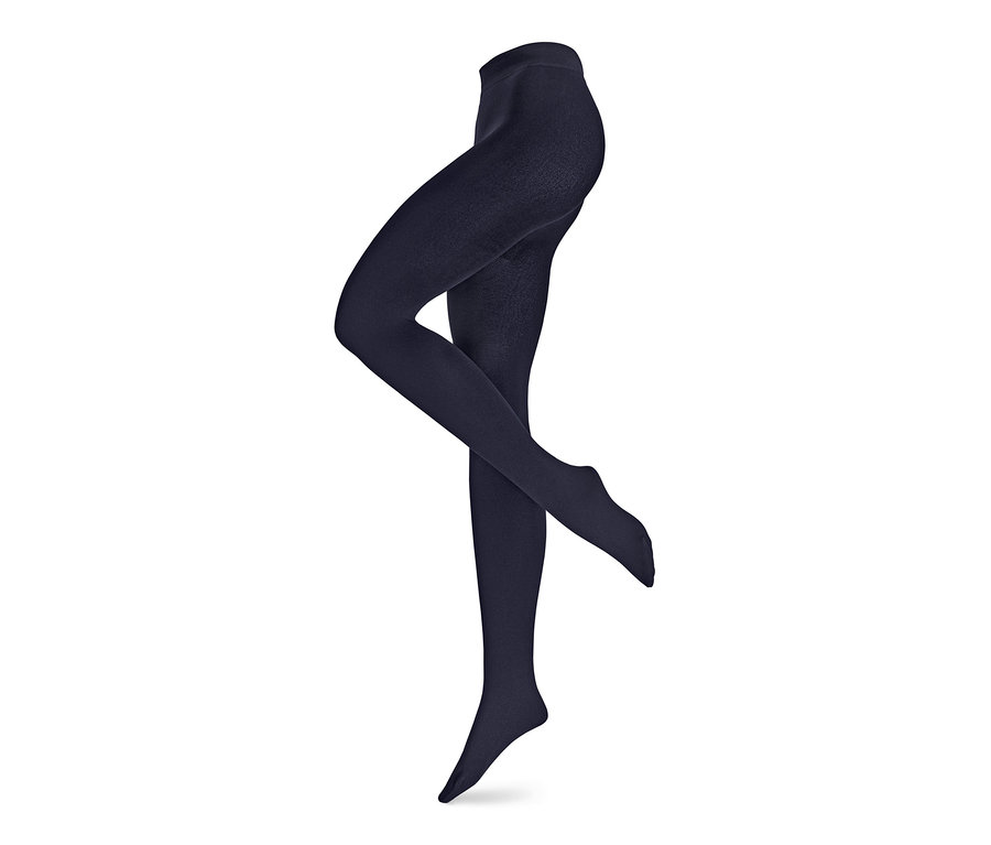 Collants thermiques bleus sur fond blanc.