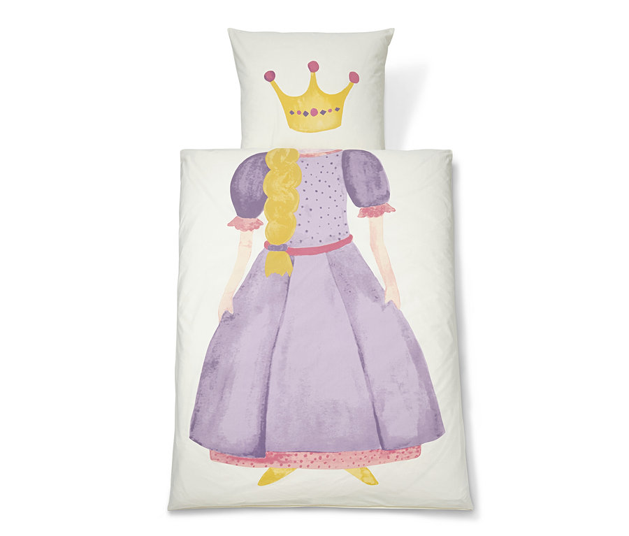 Parure de lit en renforcé pour enfants avec motif princesse et couronne.