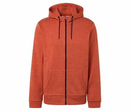 Sweat à capuche orange avec fermeture éclair intégrale.