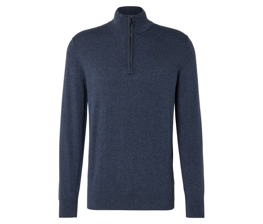 Pull bleu marine à col zippé pour homme.