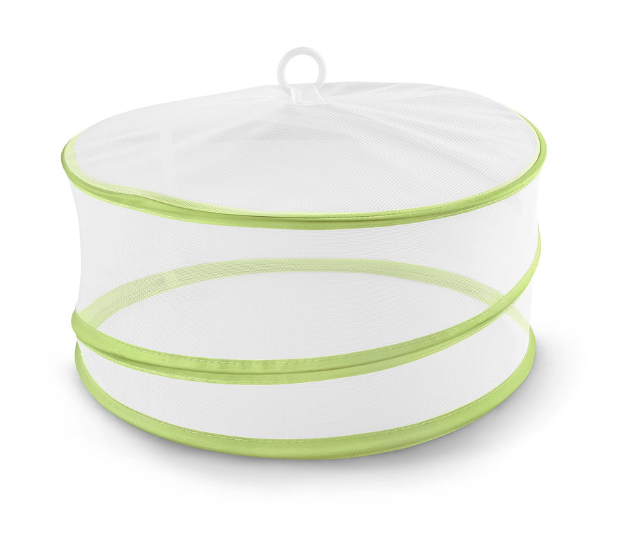 Cloche de protection pliable blanche avec bordure vert lime.