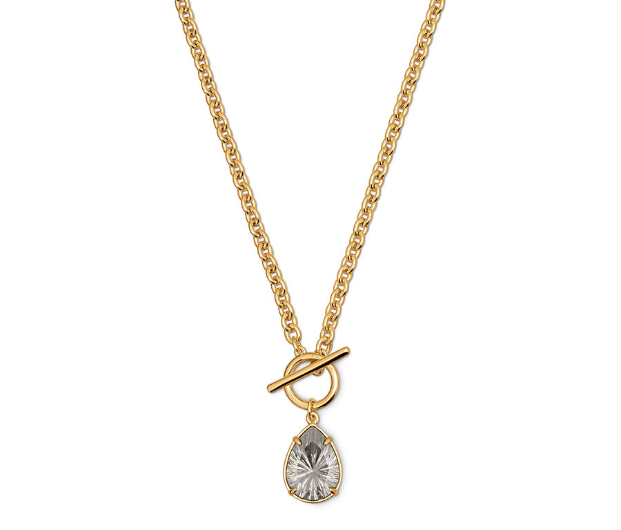 Collier doré avec pendentif en forme de goutte.