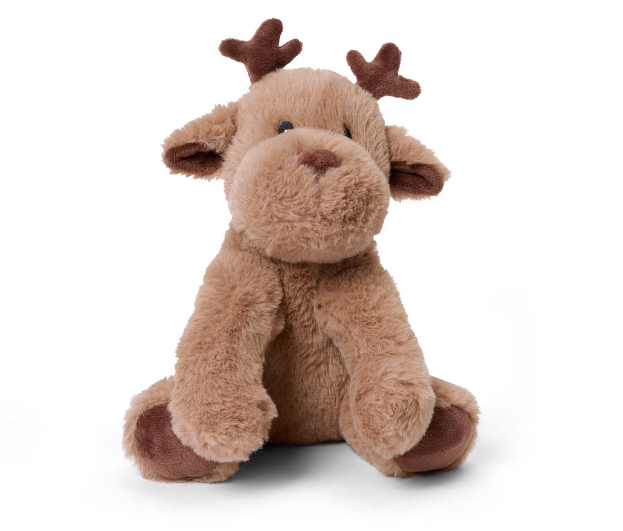 Animal en peluche « renne » brun en position assise.