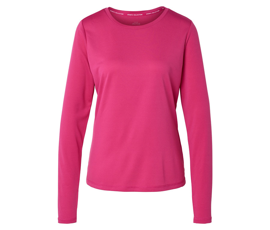 Haut de sport couleur saumon à manches longues et encolure ras du cou.