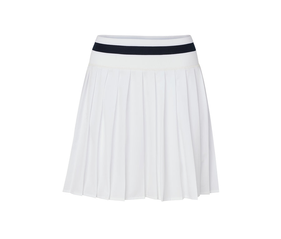 Jupe de sport blanche avec une bande bleu marine à la taille.