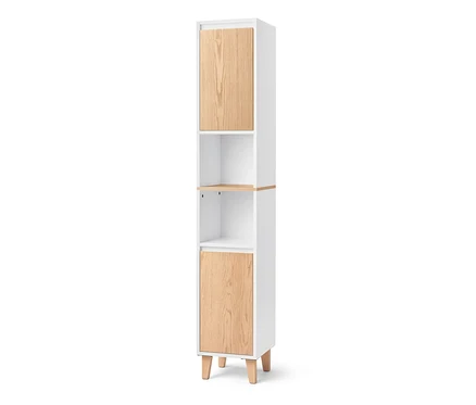 Armoire haute de salle de bain avec un espace ouvert et 2 portes.